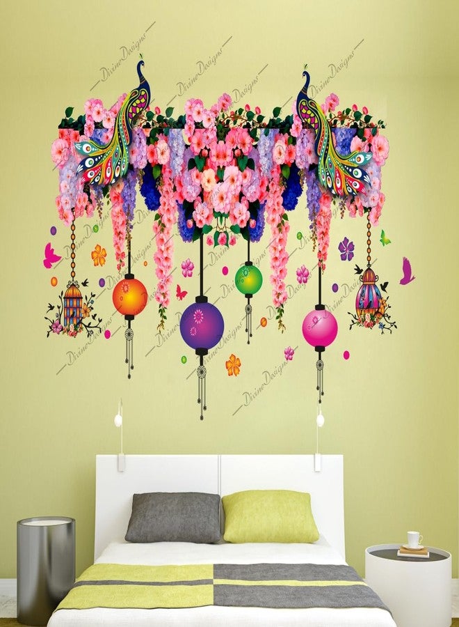 DivineDesigns ملصق حائط من الفينيل PVC من DivineDesigns بتصميم زهور وردية زاهية بألوان الطاووس (متعدد الألوان) - Image 2